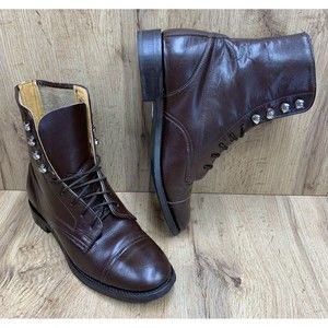 Mustang MWS Leather Boots Womens Cap Toe Vintage Size 8.5 Brown Combat